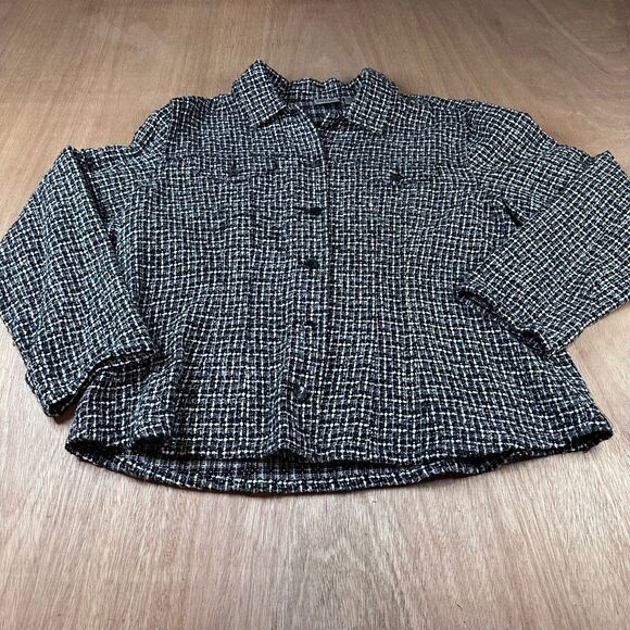 Chico’s Size 3 Black White Tweed Jacket Textured Button Front Blazer Coat XL - Picture 1 of 5